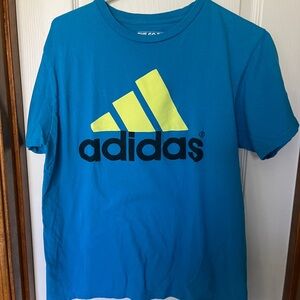 Adidas Tee Men's Size Large Neon Blue Yellow Short Sleeve 100% Cotton
